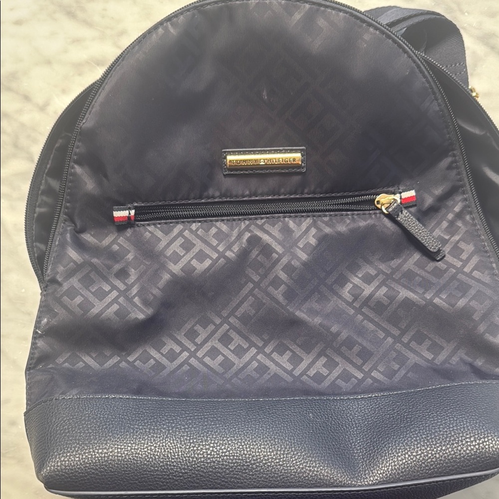 Tommy Hilfiger Black Backpack with Monogram Pattern